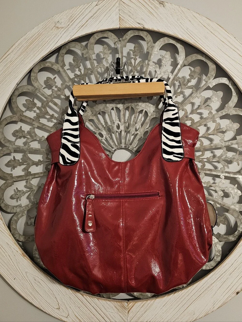 Fun, Fun, Red Star Accent Handbag with Zebra Ruffle Trim
